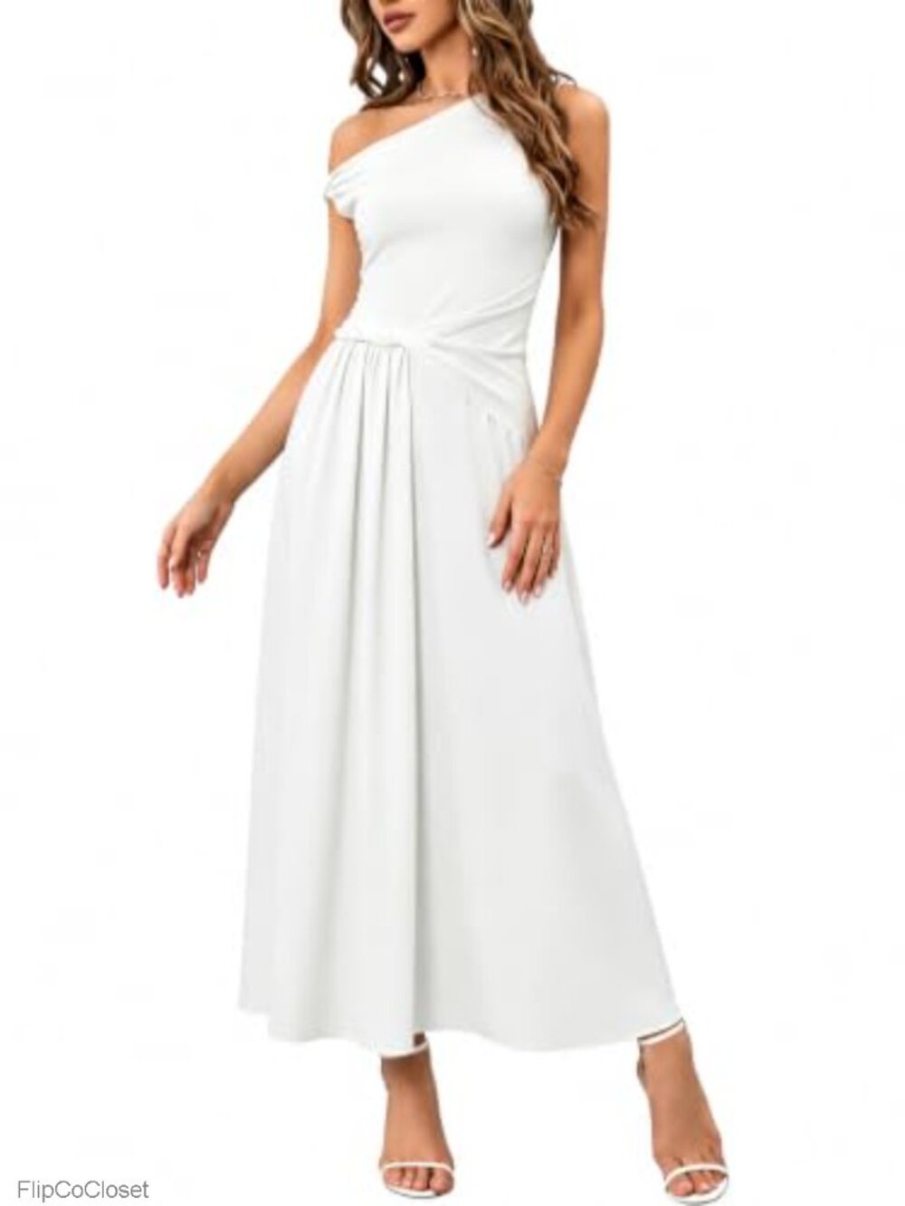 One Shoulder Maxi Dress Sleeveless Flowy Women's Casual Formal